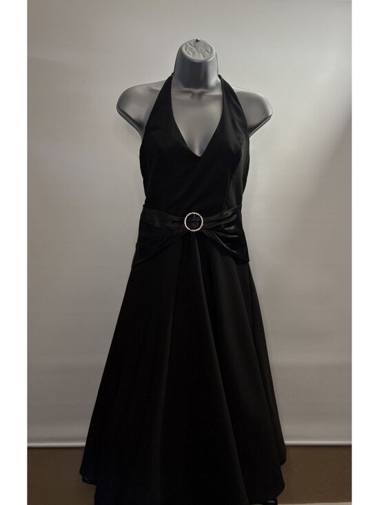 B. Darlin Dresses & Skirts - B. Darlin Black Halter Vintage Y2K Tie Back Satin Evening Dress Rhinestone Vneck